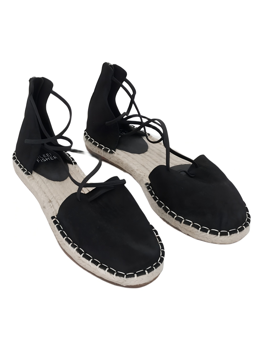Eileen Fisher Lace Leather Espadrille Flat Sandals Back Zip Black Size 5